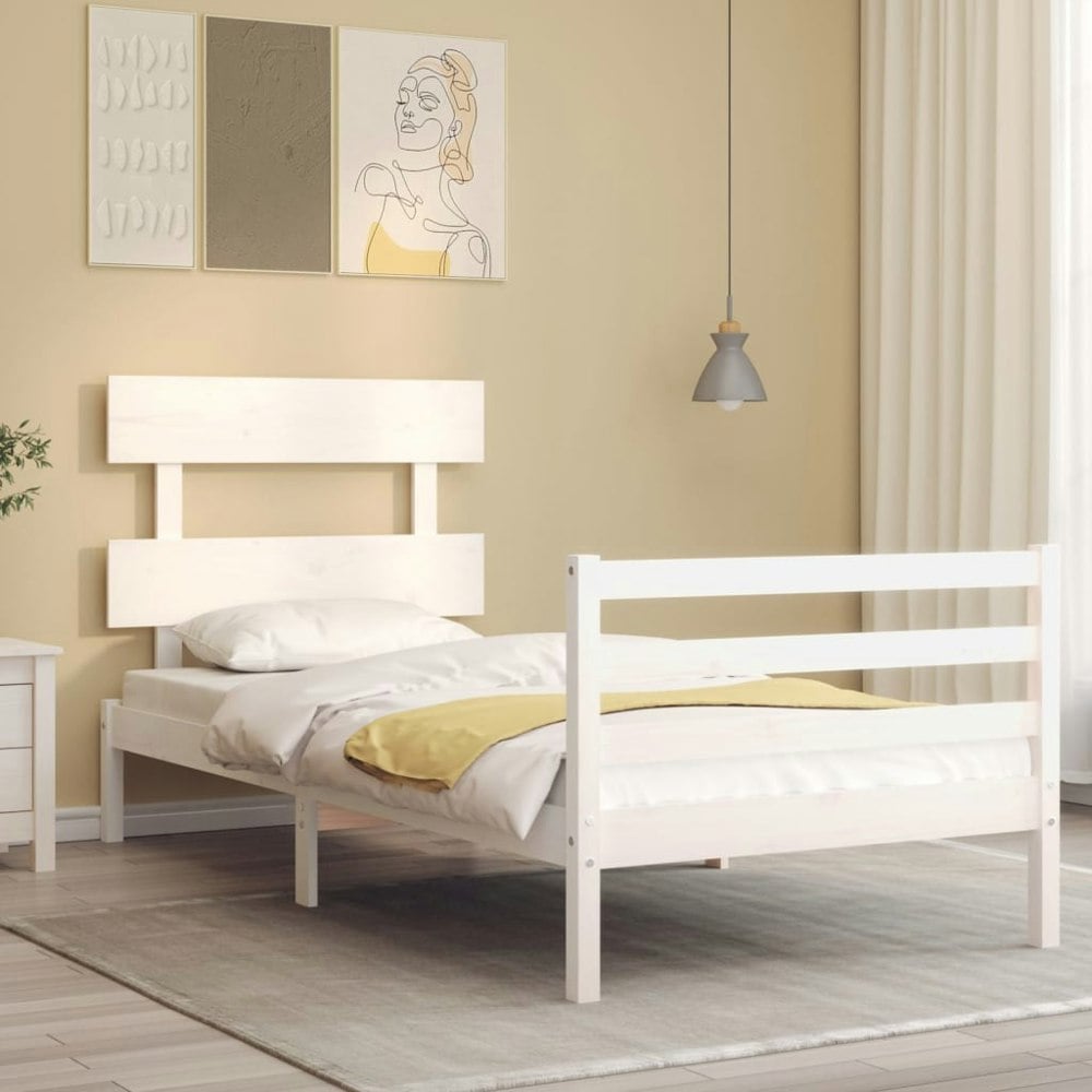 Berkfield Bed Frame with Headboard White 90x200 cm Solid Wood