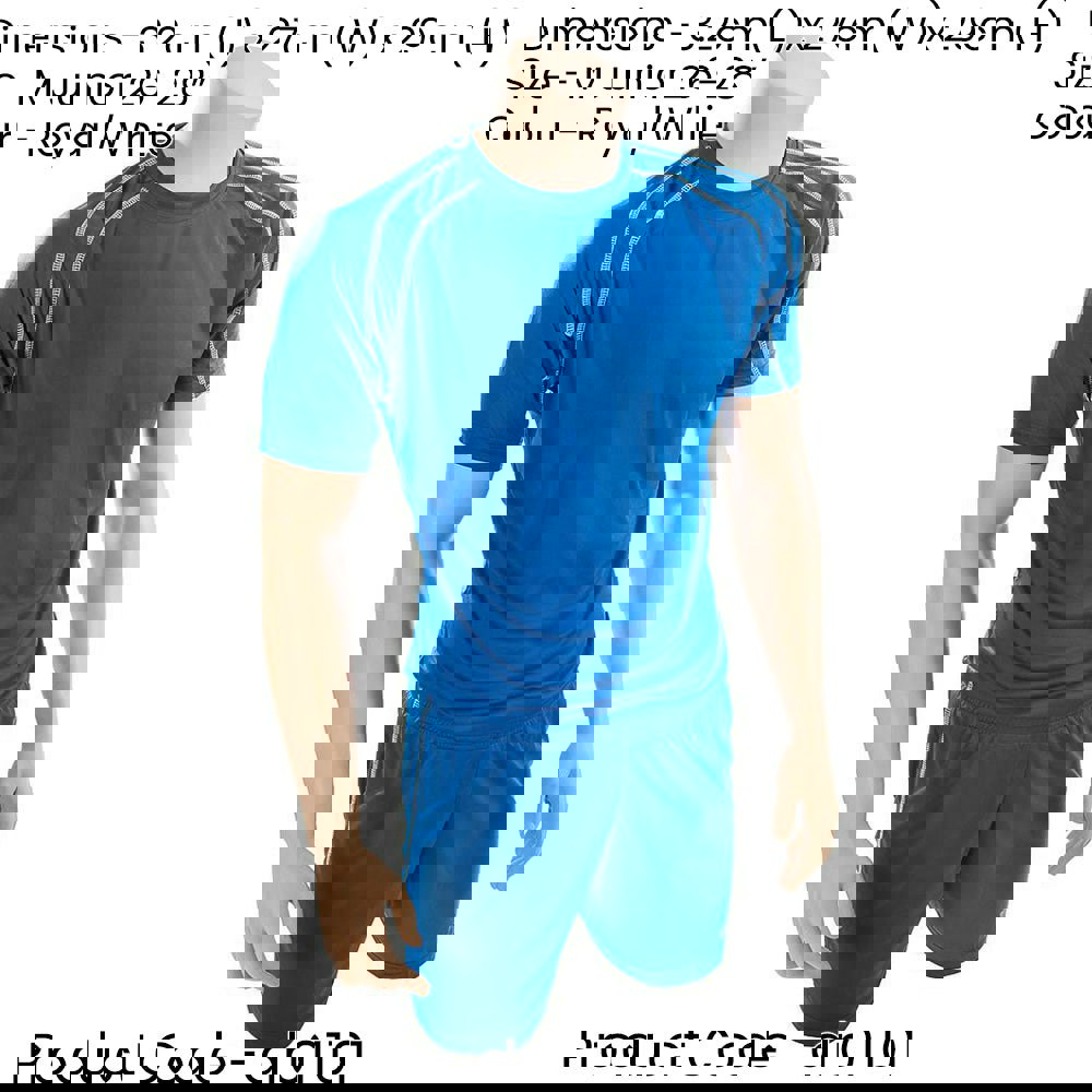 M JUNIOR Short Sleeve Training Shirt & Short Set - BLUE/WHITE PLAIN Football Kit