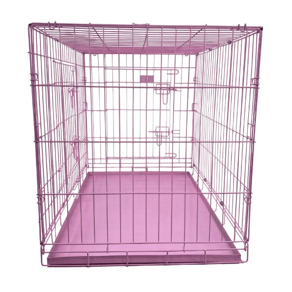 HugglePets Pink Dog Cage with Metal Tray Rackhams