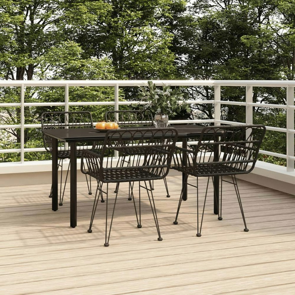 Berkfield 5 Piece Garden Dining Set Black Poly Rattan