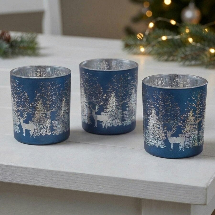Garden Greatness 3 Pack Sapphire Wonderland Pattern Glass T-Light Holders