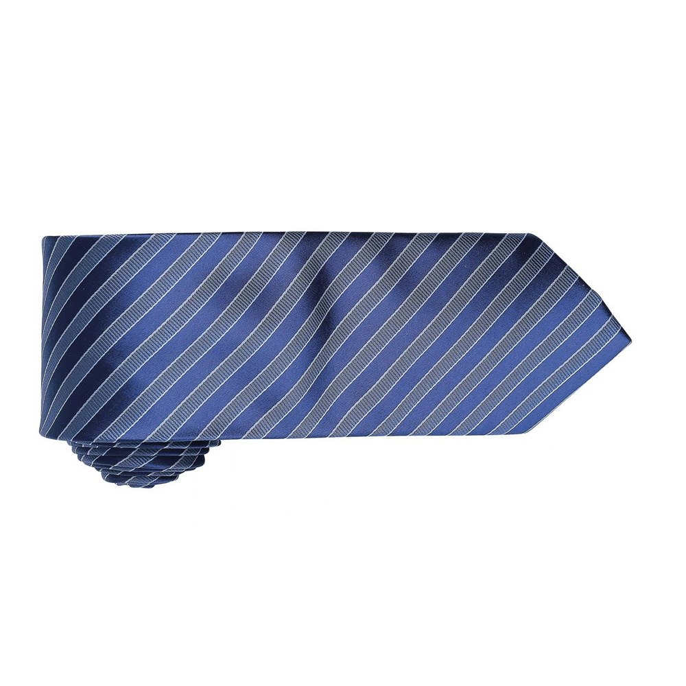 Premier Mens Double Stripe Pattern Formal Business Tie - Navy/Blue