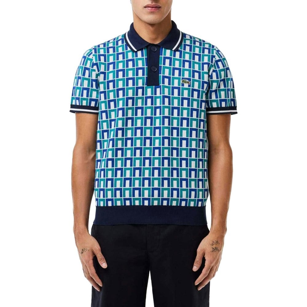Lacoste Mens Graphic Print Cotton Polo Shirt - Blue