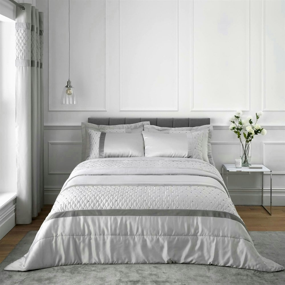 Catherine Lansfield Sequin Cluster Bedspread Silver