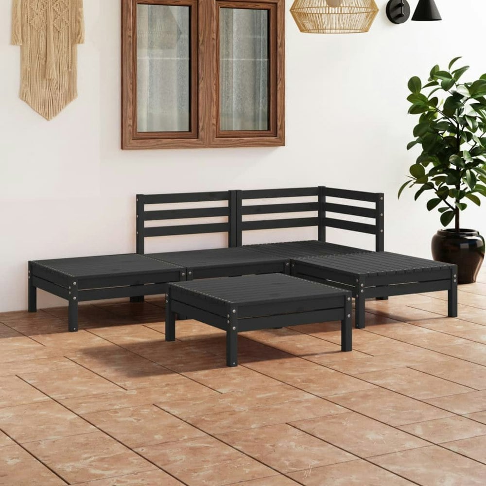 Berkfield 5 Piece Garden Lounge Set Solid Pinewood Black