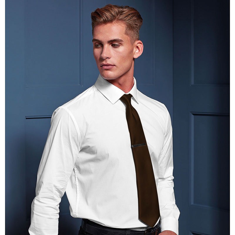 Premier Mens Plain Satin Tie (Narrow Blade) - Black