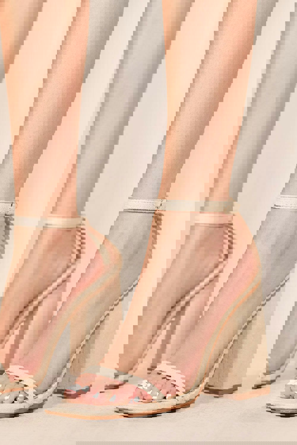 Where's That From Fallon Square Toe High Block Heel Sandals With Ankle Strap in Ivory Cream Suede