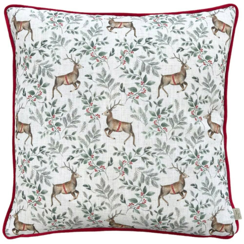 Evans Lichfield Festive Reindeer Cushion Cover - Scarlet/White