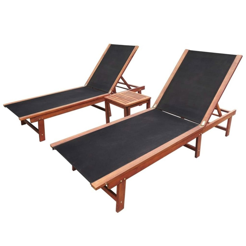 Berkfield Sun Loungers 2 pcs with Table Solid Acacia Wood and Textilene