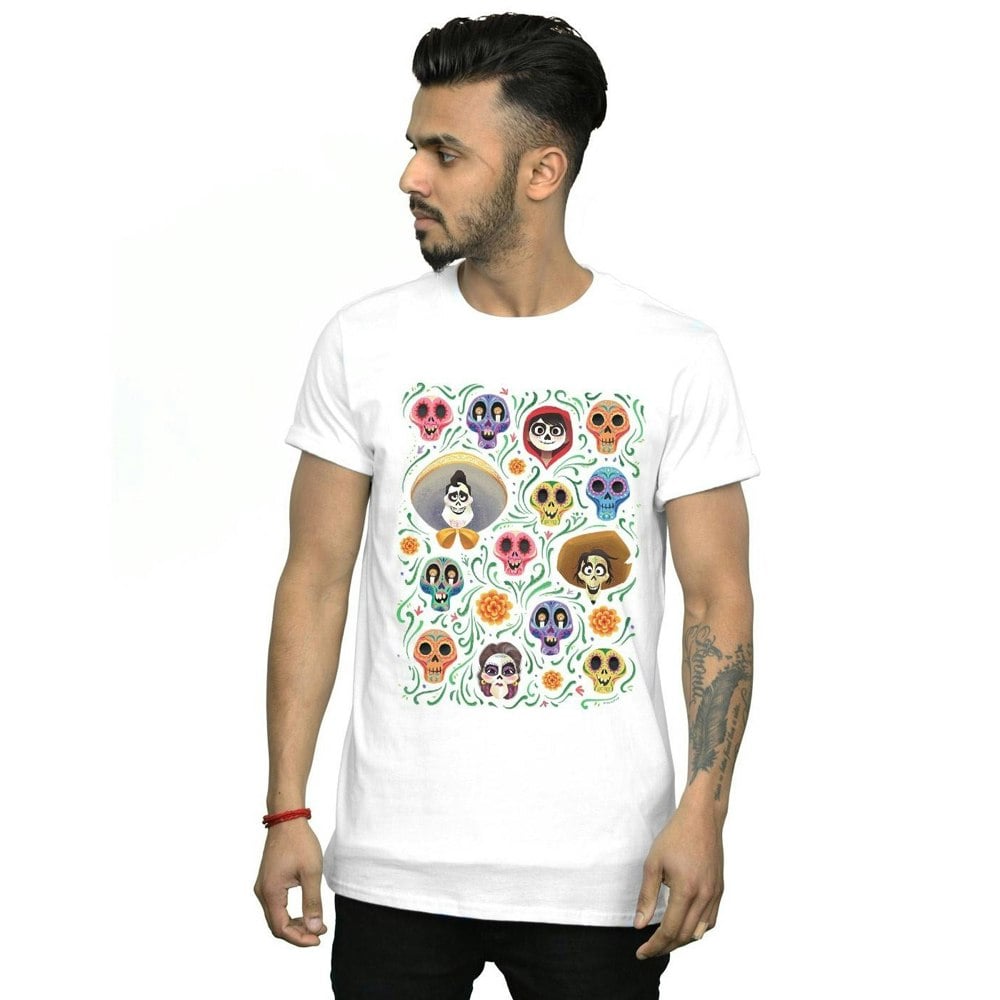 Disney Mens Coco Heads Pattern T-Shirt - White