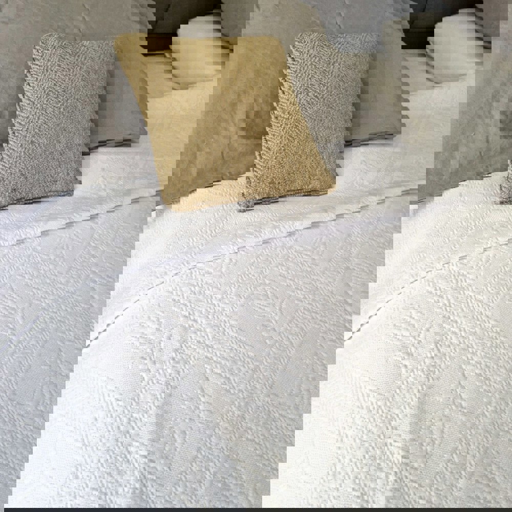 Cotton and Olive Otto Jacquard Cotton Bedspread, White