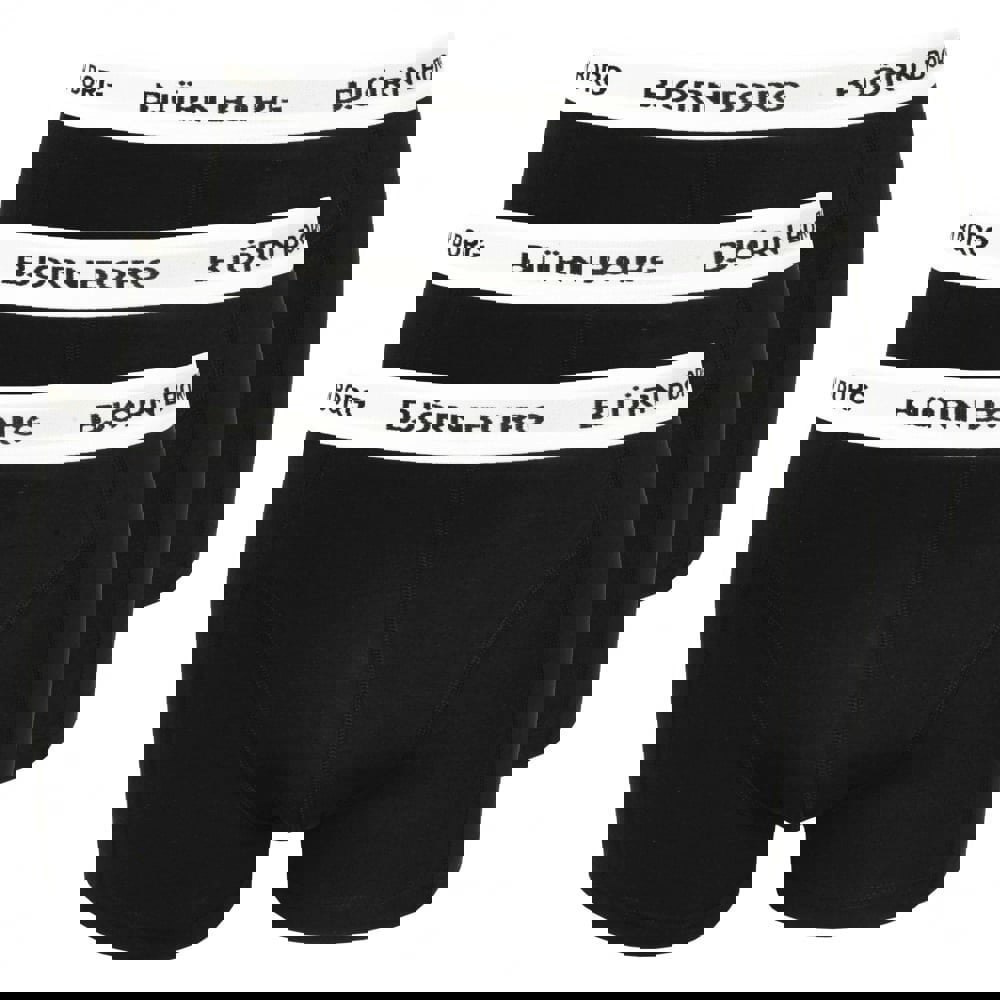 Bjorn Borg 3-Pack White Waistband Boxer Trunks, Black