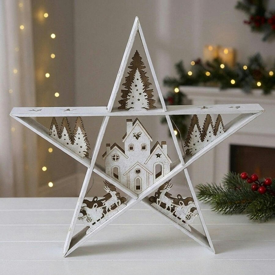 Garden Greatness Wash White Plywood Star LED Light