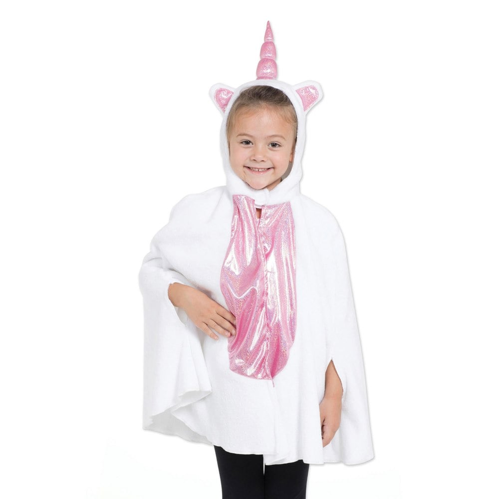 Bristol Novelty Girls Unicorn Hooded Poncho - White/Pink