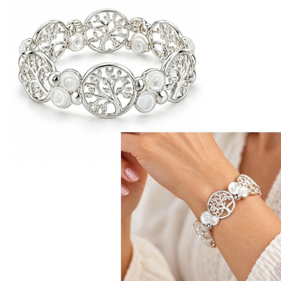 Love EMVY Tree of Life Silver Tone Stretch Bracelet for Women