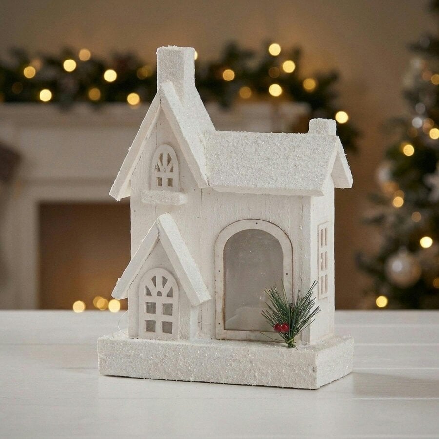 Garden Greatness Glitter Wooden House LED Ornament