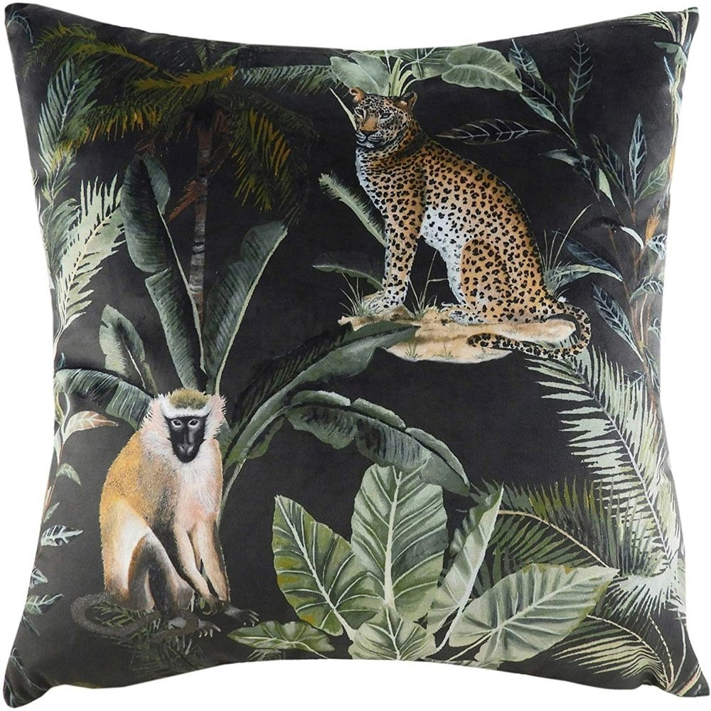 Evans Lichfield Kibale Animals Cushion Cover - Black/Green/Yellow