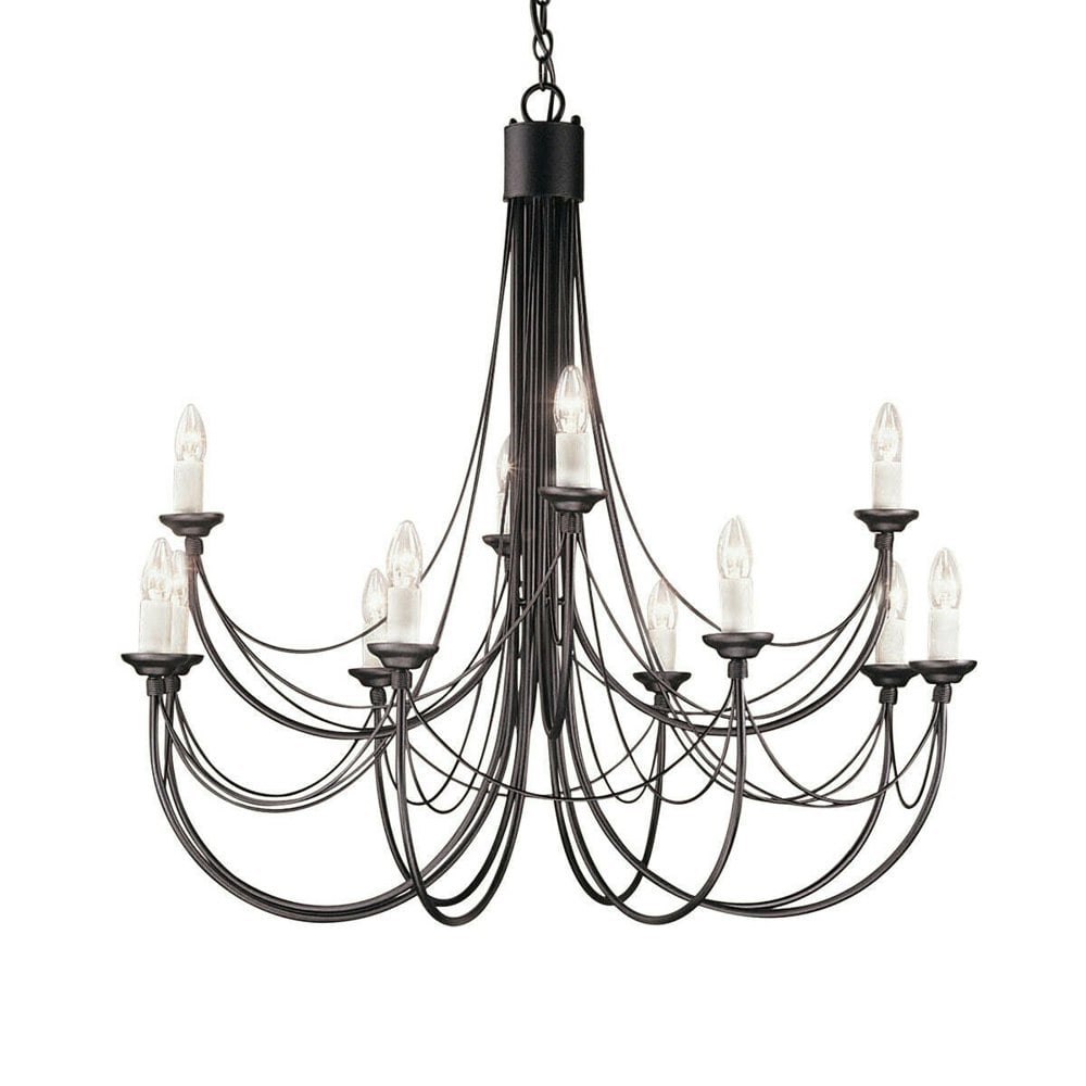12 Bulb Chandelier Hanging Pendant LIght Black LED E14 60W Bulb Loops