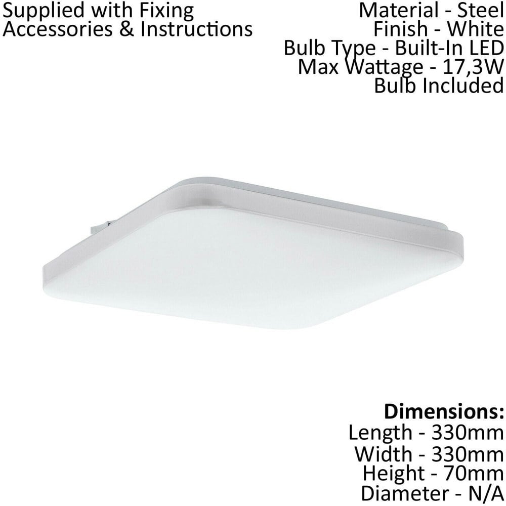 2 PACK Wall Flush Ceiling Light Colour White Shade Square White Plastic LED Loops