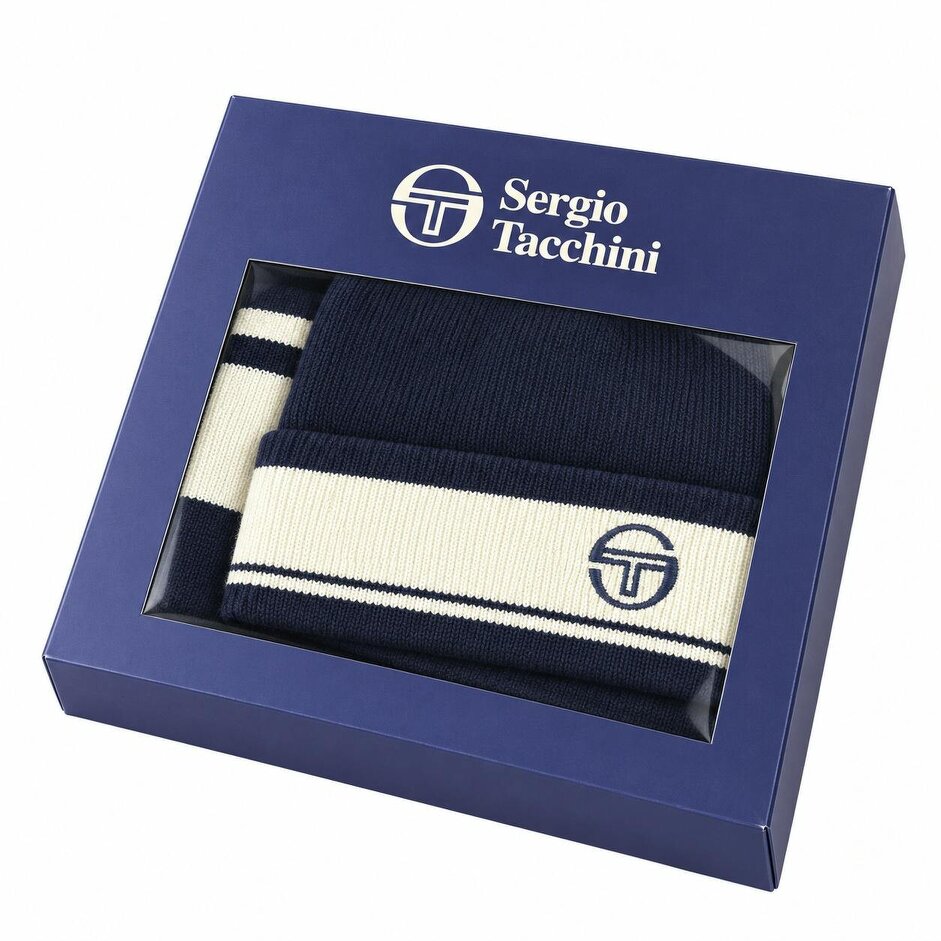 Sergio Tacchini Originale Beanie Hat & Scarf Box Set Maritime Blue/Gardenia