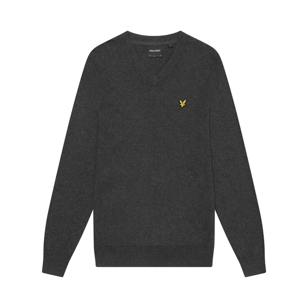 Lyle & Scott Mens Cotton Merino V Neck Jumper - Charcoal Marl