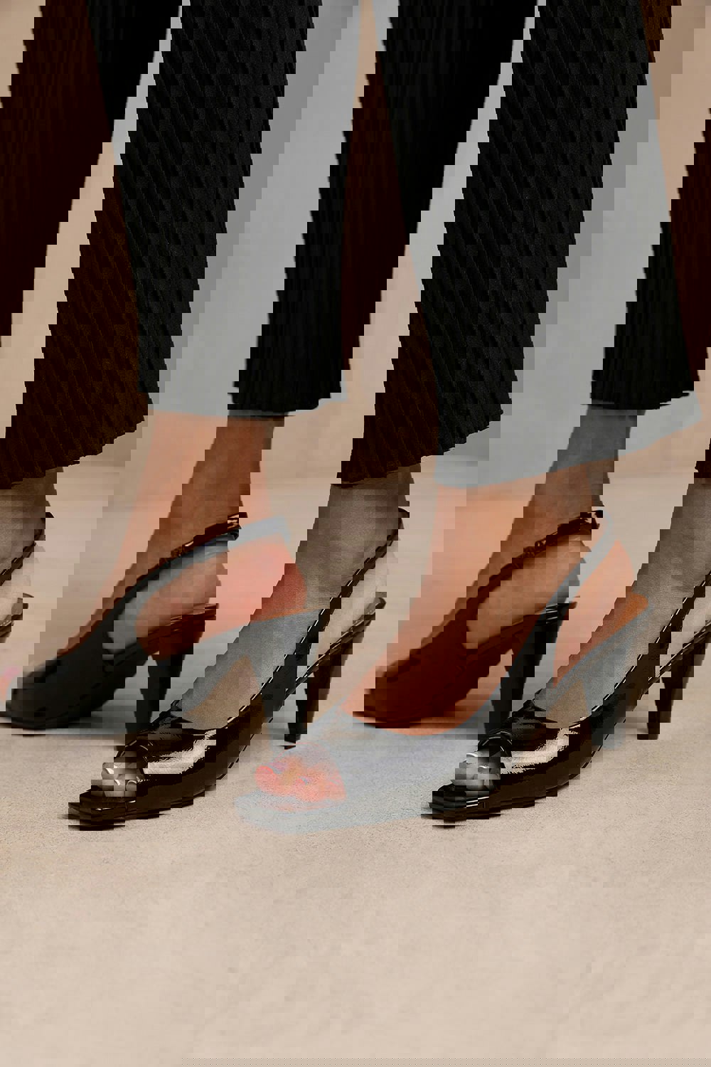 Where's That From York Square Toe Sling Back Mid Heel in Black
