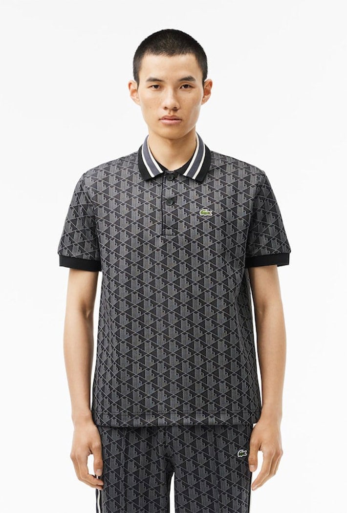 Lacoste Men's Classic Fit Monogram Jacquard Polo Shirt - Black