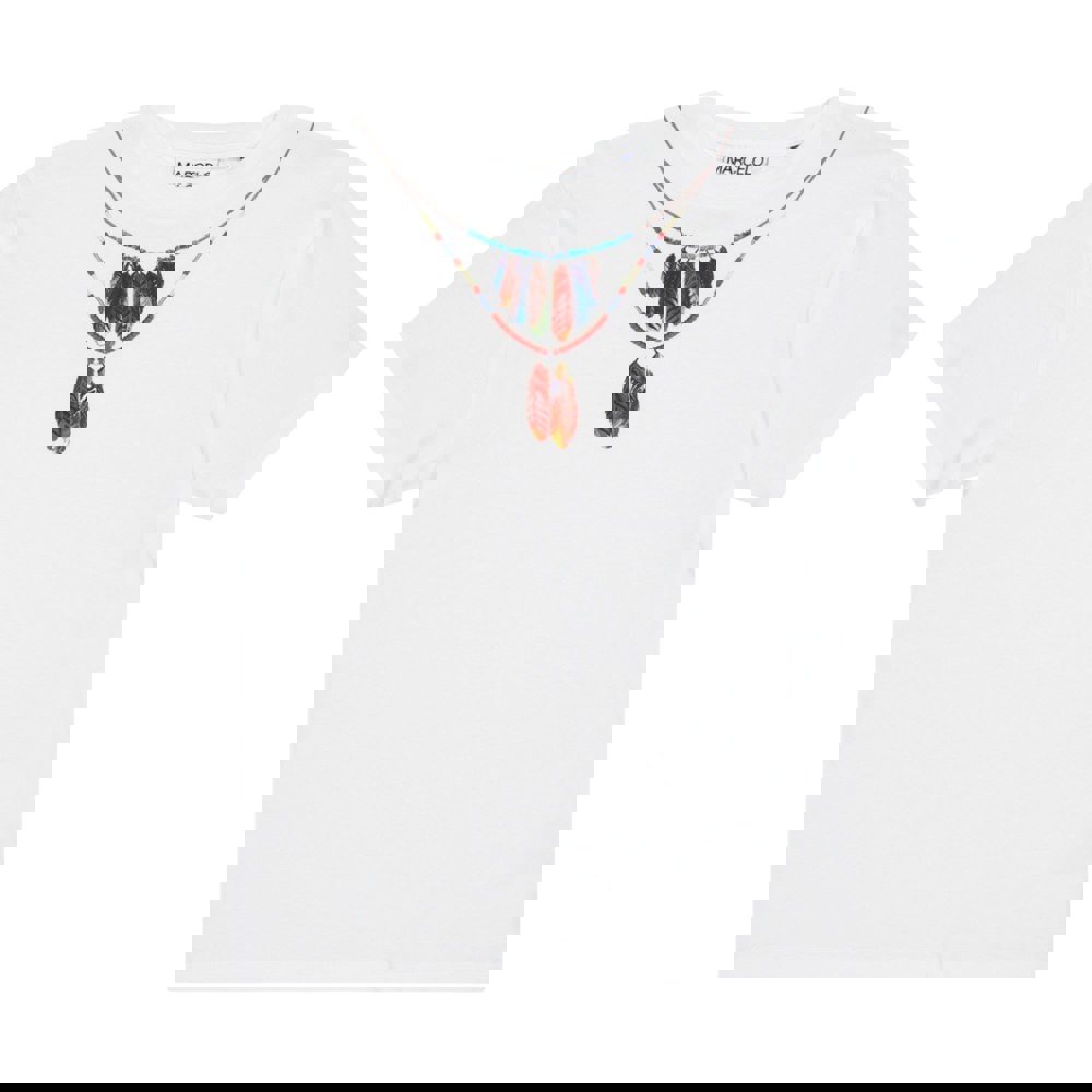 Marcelo Burlon Childrens/Kids Feather Necklace T-Shirt - White