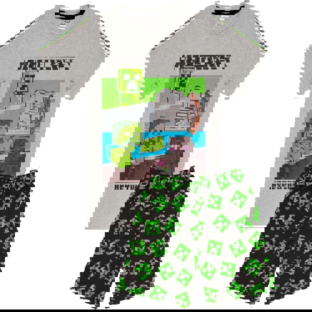 Minecraft Boys Short Pyjama Set - Heather Grey/Black/Green