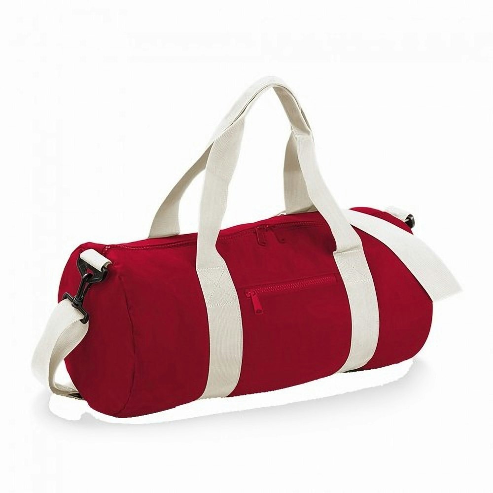 Bagbase Plain Varsity Barrel / Duffle Bag (20 Litres) - Classic Red/Off White