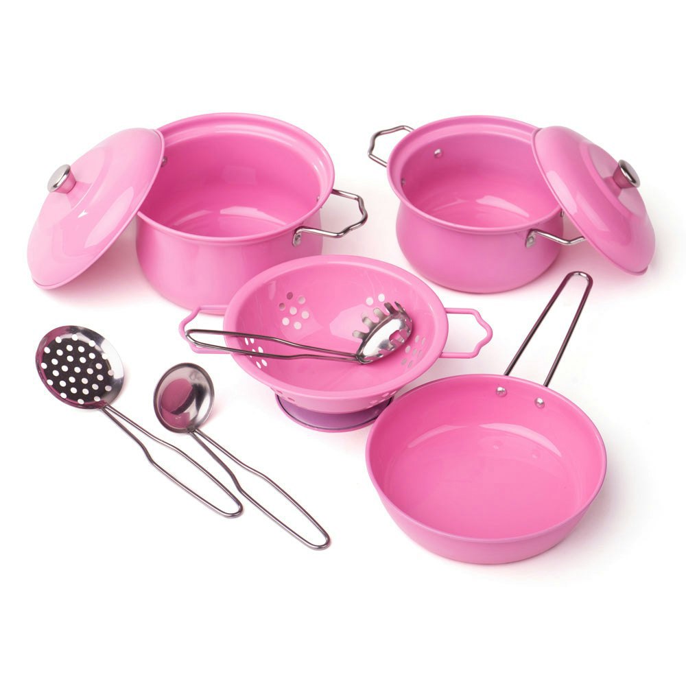 Tidlo 9 Piece Pink Cookware Set - Includes 3 Pots, 1 Colander And 3 Utensils