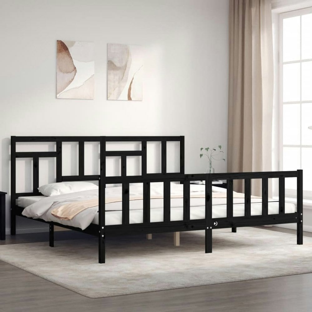 Berkfield Bed Frame with Headboard Black 200x200 cm Solid Wood