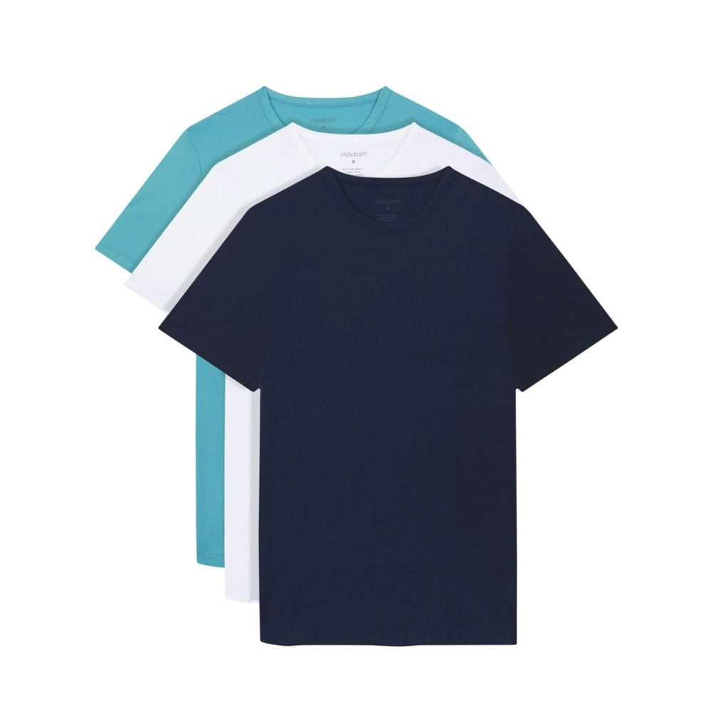 Lyle & Scott Mens Basic T-Shirt (Pack of 3) - Alpine Sky/White/Apres Navy