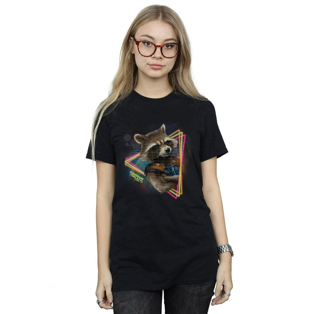 Marvel Womens/Ladies Guardians Of The Galaxy Neon Rocket Cotton Boyfriend T-Shirt - Black