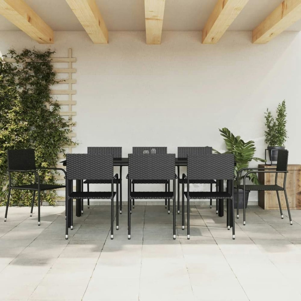 Berkfield 9 Piece Garden Dining Set Black Poly Rattan and Steel