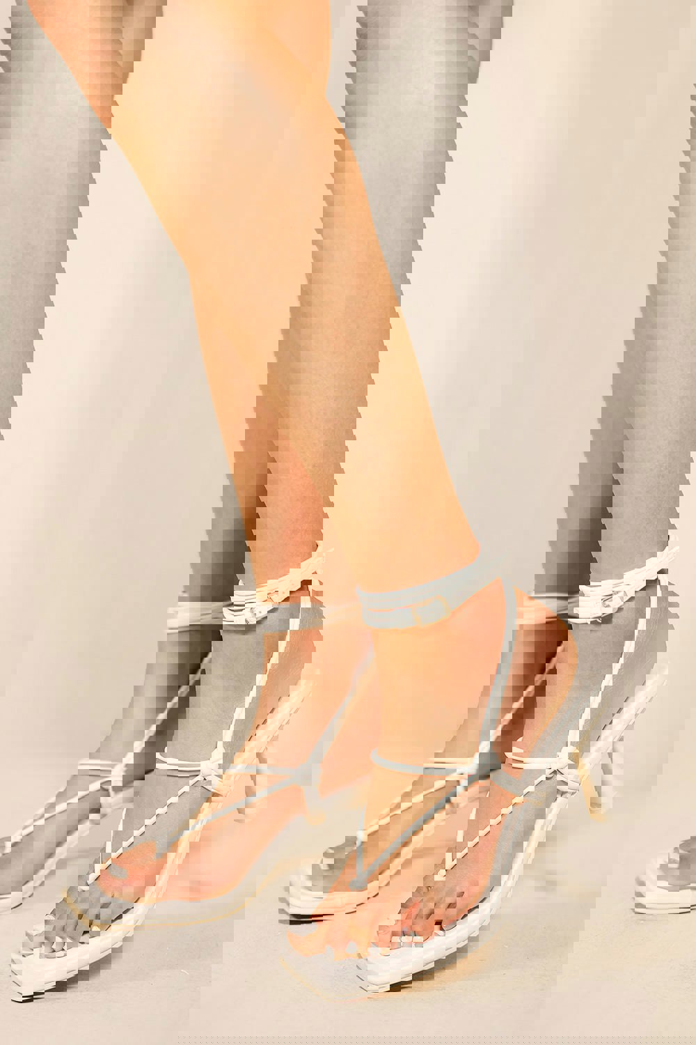 Where's That From Sheridan Mid High Heel With Square Toe & Leg Tie in White Faux Leather
