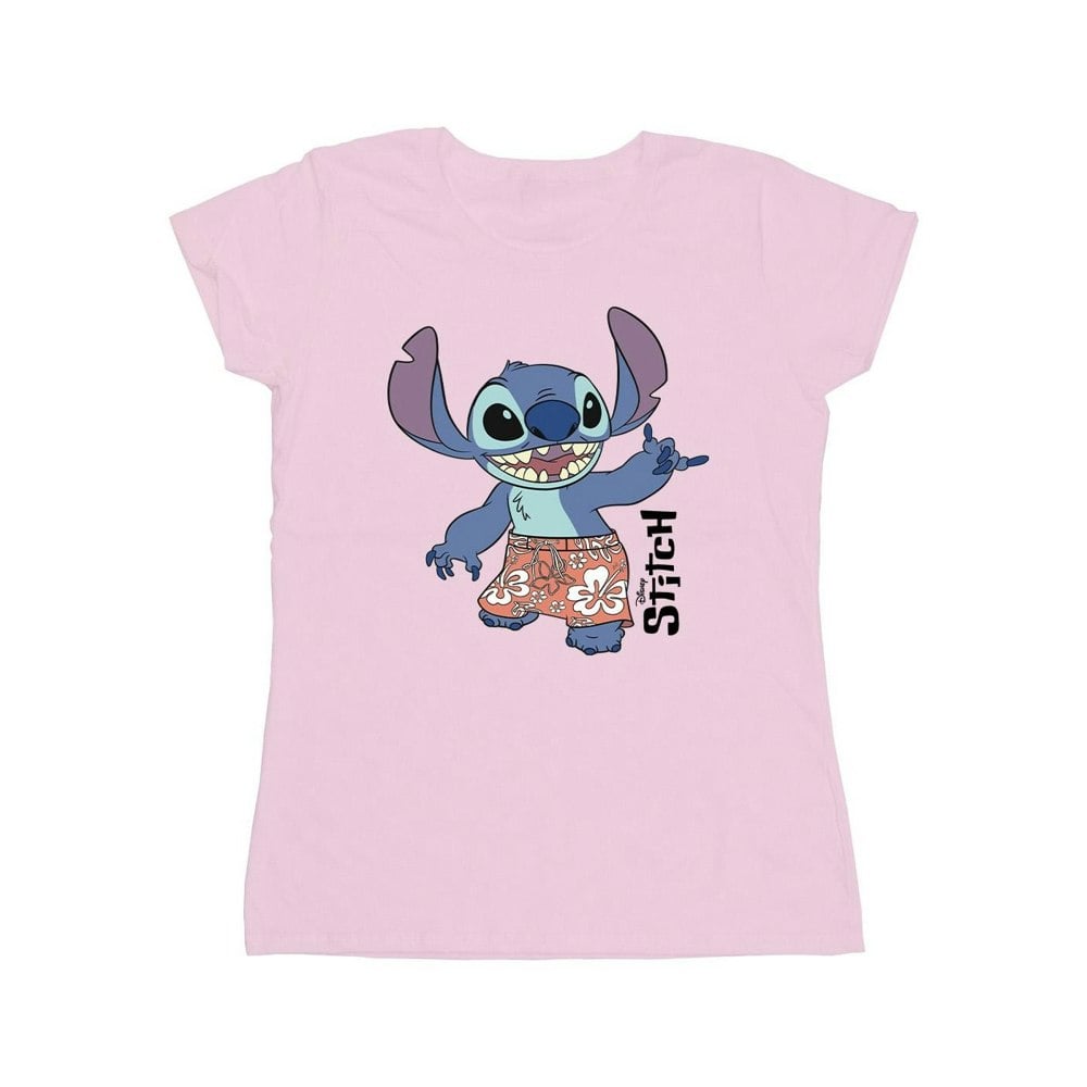 Disney Womens/Ladies Lilo & Stitch Bermuda Shorts Cotton T-Shirt - Baby Pink