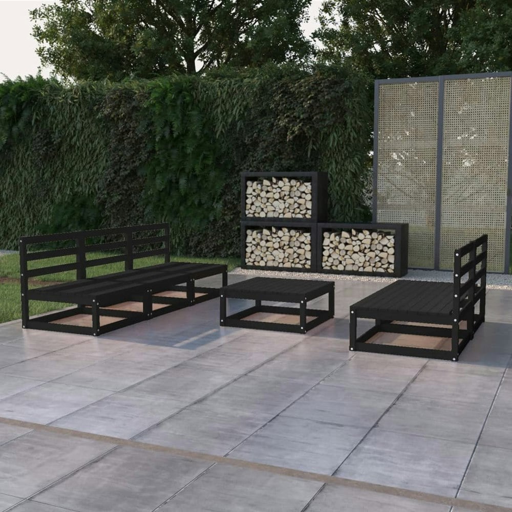 Berkfield 6 Piece Garden Lounge Set Black Solid Pinewood