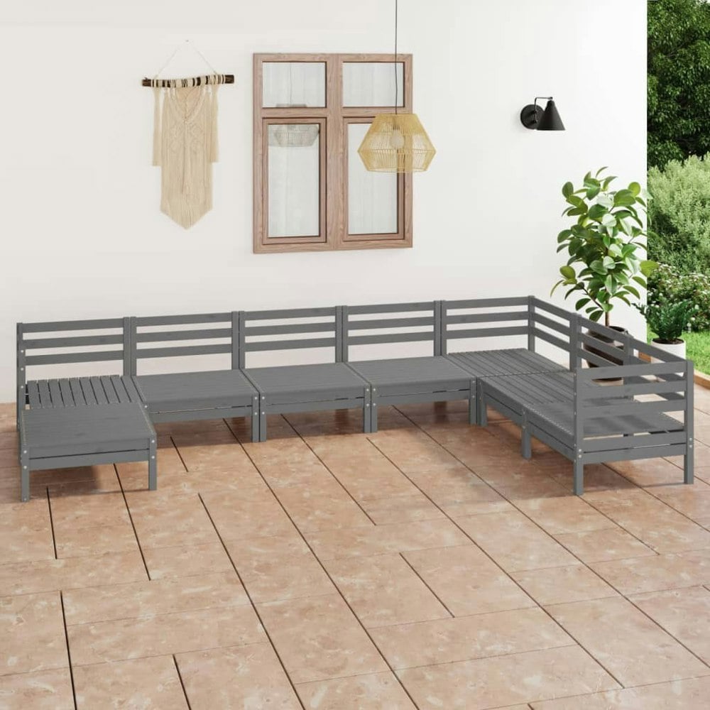 Berkfield 8 Piece Garden Lounge Set Solid Wood Pine Grey