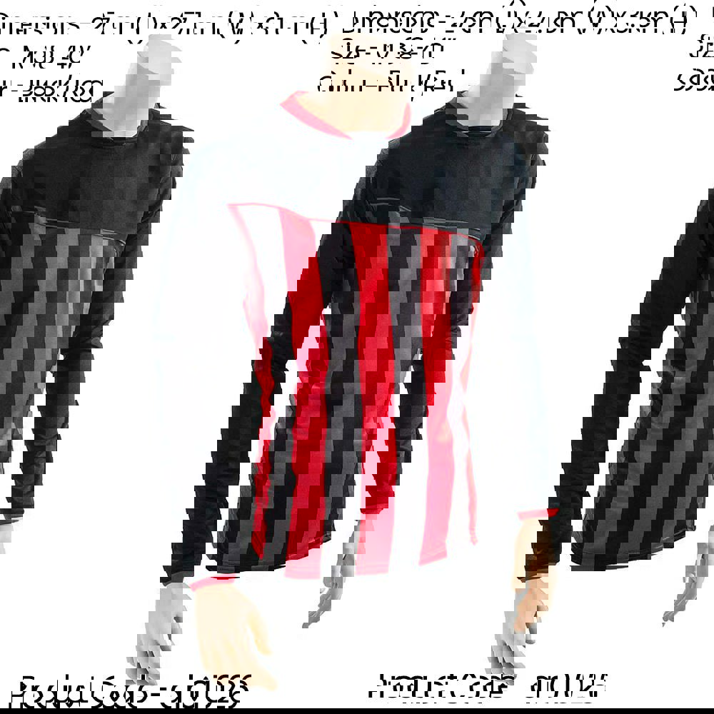 M ADULT Valencia Stripe Long Sleeve PLAIN Football Shirt - BLACK/RED 38-40"
