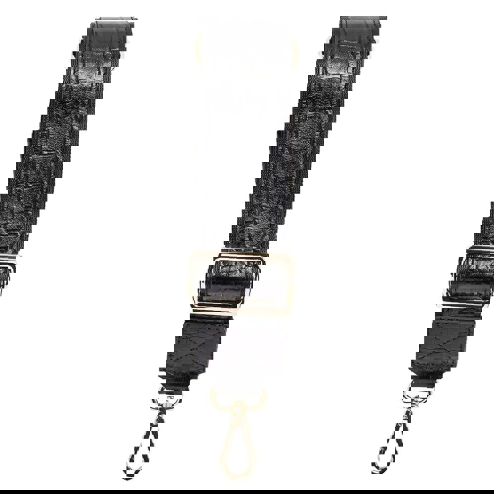 black croc wide leather cross body strap with light gold hardware