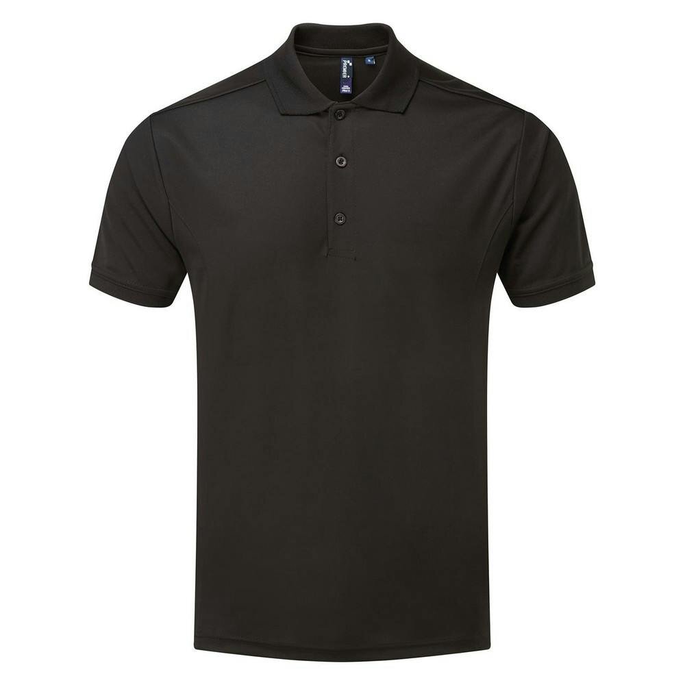 Premier Mens Coolchecker Pique Polo Shirt - Black - Black - 100% Polyester