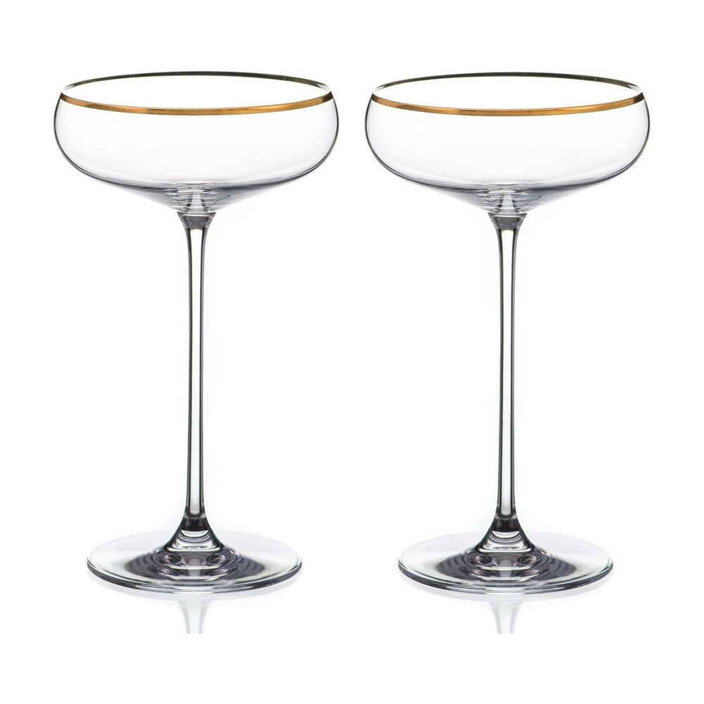 Diamante Hand Painted Gold Rim Crystal Champagne Saucers - Set of 2