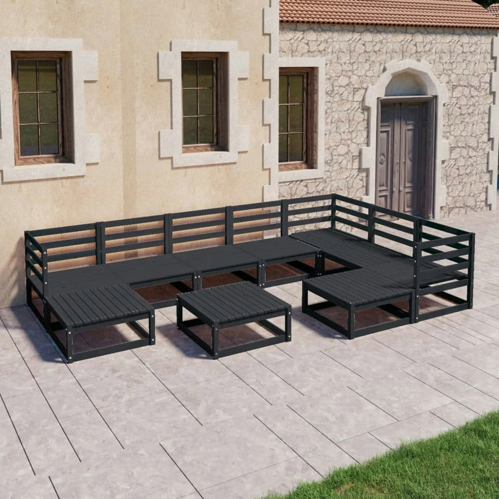 Berkfield 10 Piece Garden Lounge Set Black Solid Pinewood