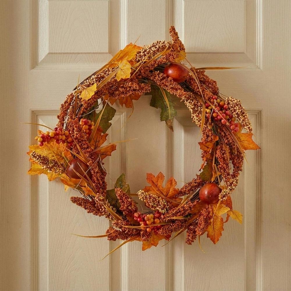 Garden Greatness Golden Sorghum Autumnal LED Door Wreath