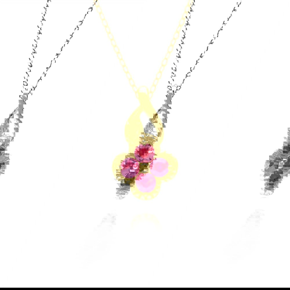 135P2096039 Floral Round Ruby Pendant in 9ct Yellow Gold 1