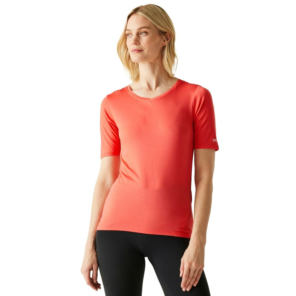 Regatta Womens/Ladies Fingal II V Neck T-Shirt - Peach Bloom
