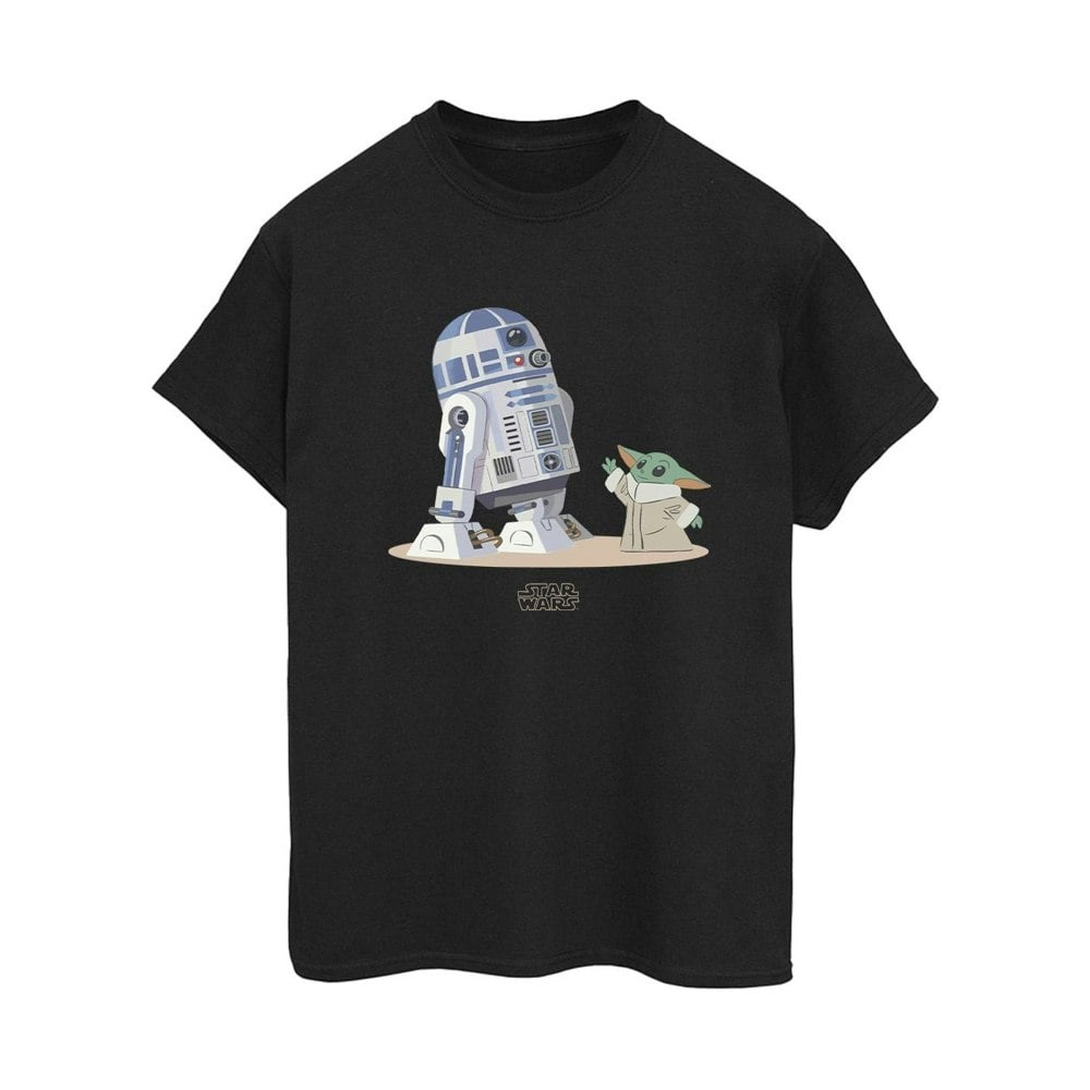 Star Wars Womens/Ladies The Mandalorian R2D2 And Grogu Cotton Boyfriend T-Shirt - Black