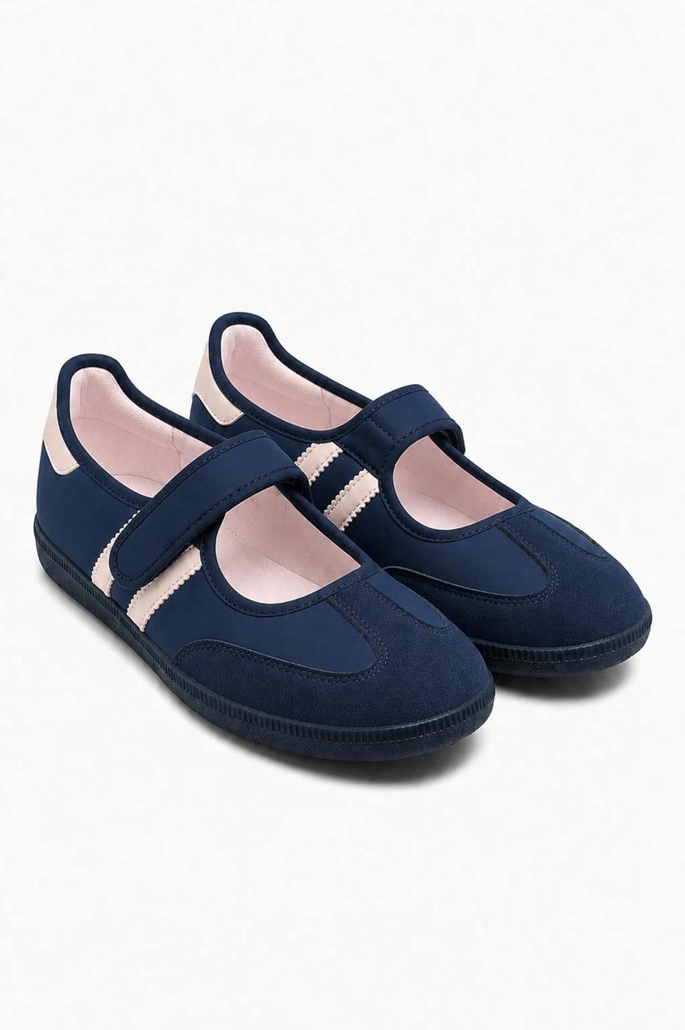 Love Lemonade Comfort Mary Jane Padded Footbed Slip On Trainers Navy