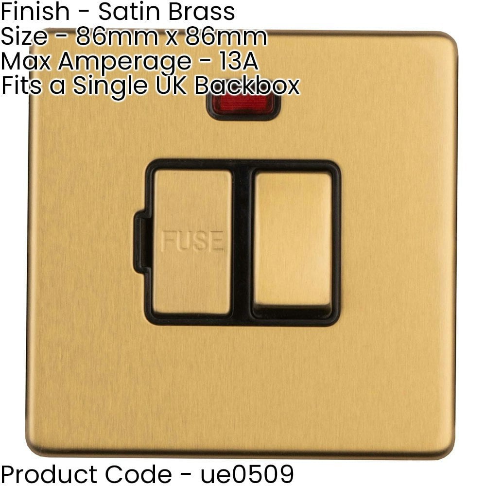2 PACK 1 Gang 13A Switched Fuse Spur Neon SCREWLESS SATIN BRASS Mains Isolation